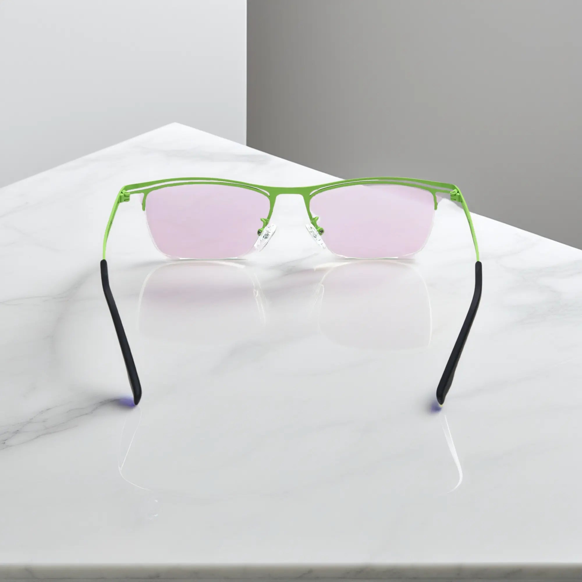VoyueLens™ Lime Stripe titanium semi-rim eyeglasses back view
